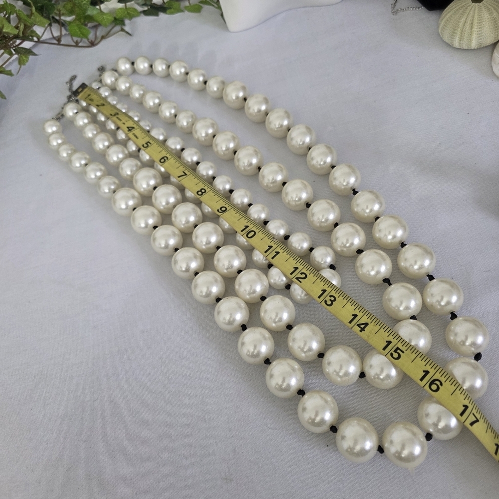 Large Statement Multi Strand Chunky Pearl Necklace and Earrings Set - Picture 9 of 15